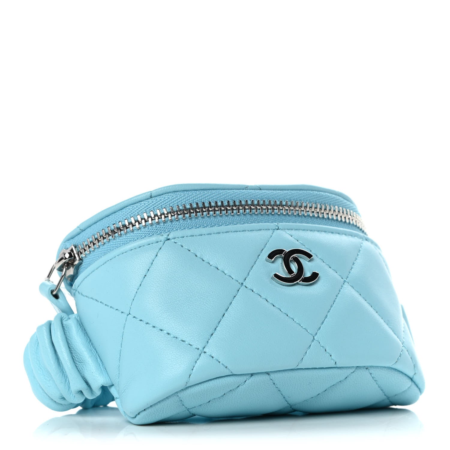 Chanel Lambskin Quilted Arm Coin Purse Neon Blue 4 of 11