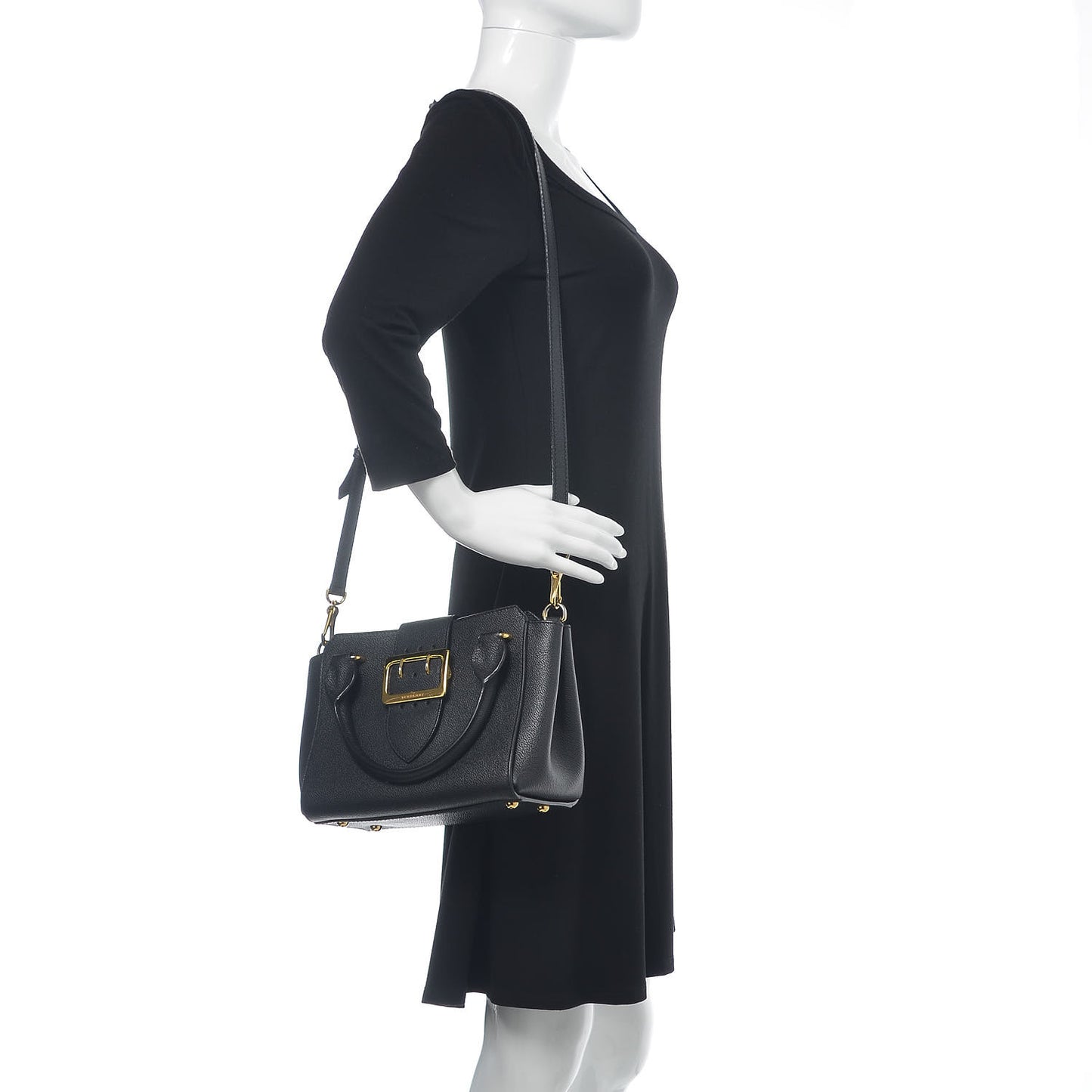 Soft Grain Calfskin Small Buckle Tote Black