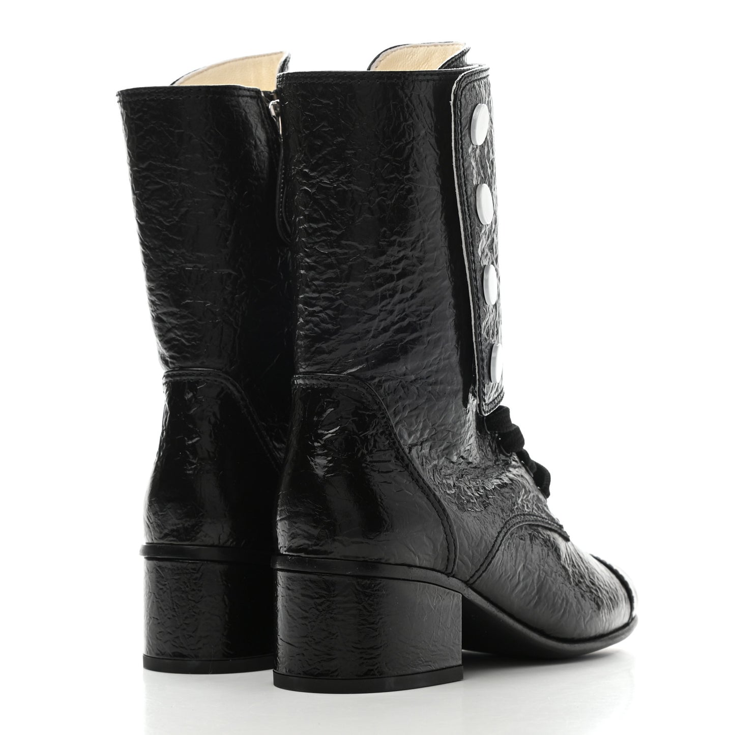 Patent Goatskin Cap Toe CC Lace Up Boots 35.5 Black