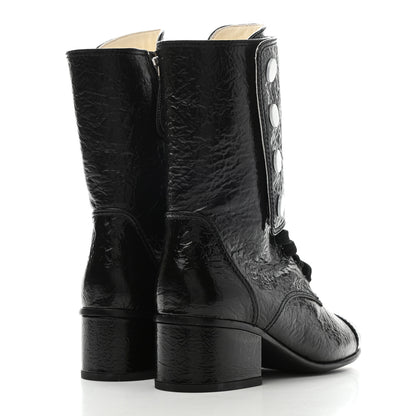 Chanel Patent Goatskin Cap Toe CC Lace Up Boots 35.5 Black 4 of 9