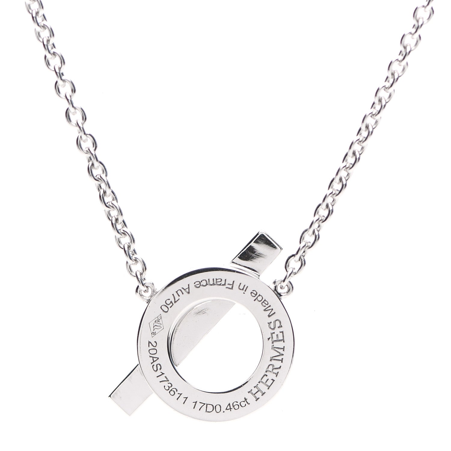 Hermes 18K White Gold Diamond Finesse Pendant Necklace 4 of 5