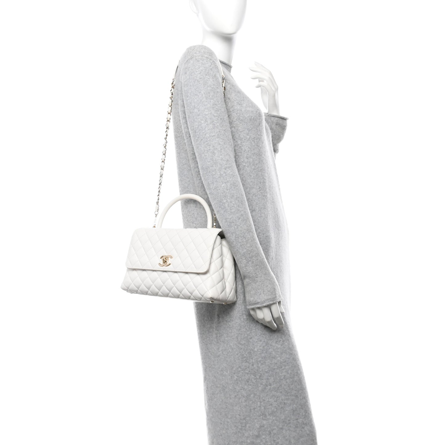 Caviar Quilted Small Coco Handle Flap White