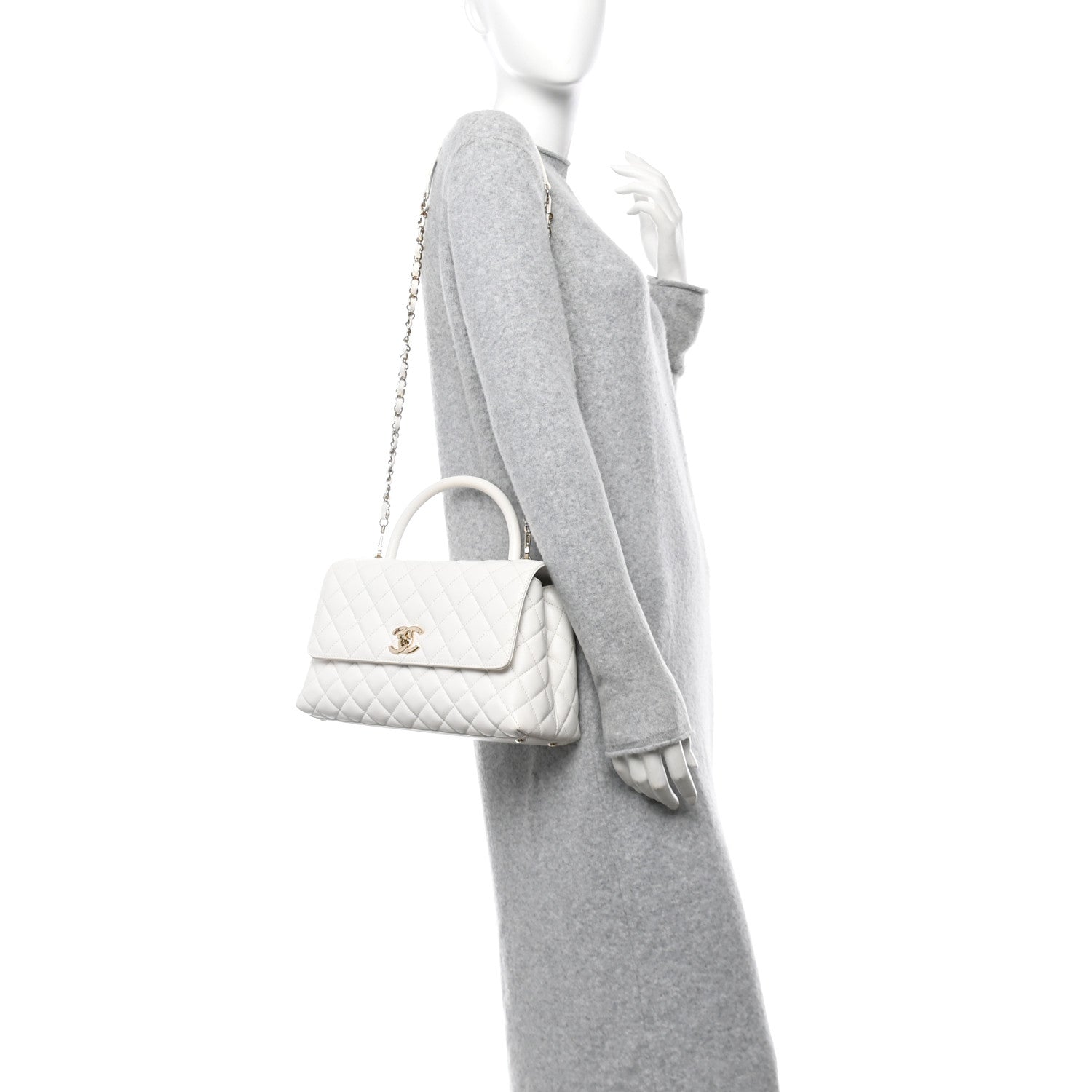 Chanel Caviar Quilted Small Coco Handle Flap White 2 of 11