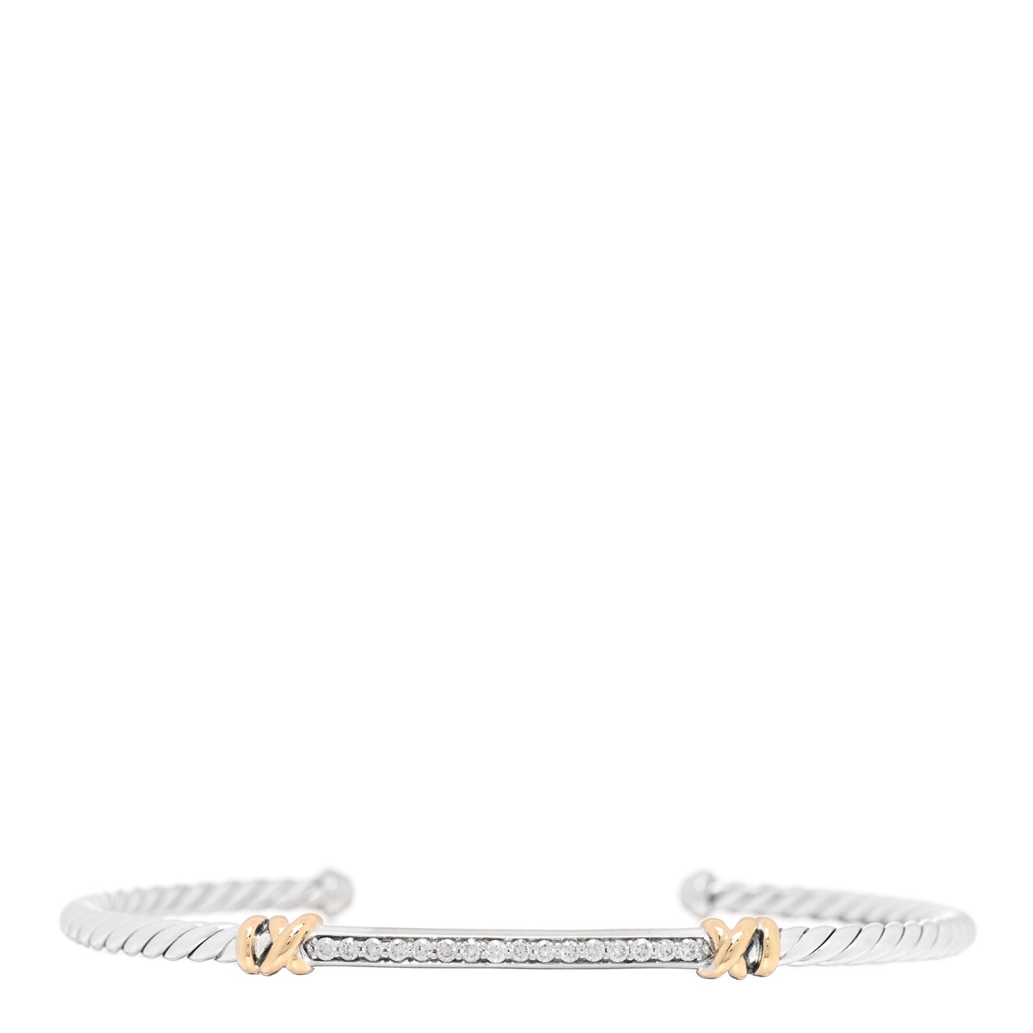 Sterling Silver 18K Yellow Gold Diamond Petite Helena Classic Cable Station Bracelet