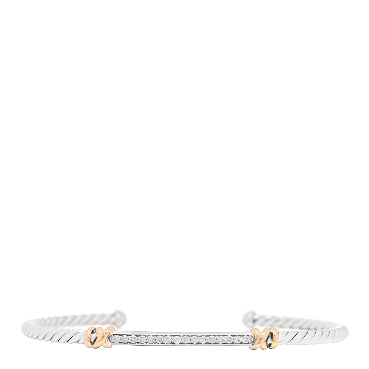 David Yurman Sterling Silver 18K Yellow Gold Diamond Petite Helena Classic Cable Station Bracelet 1 of 3