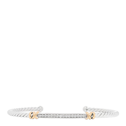David Yurman Sterling Silver 18K Yellow Gold Diamond Petite Helena Classic Cable Station Bracelet 1 of 3