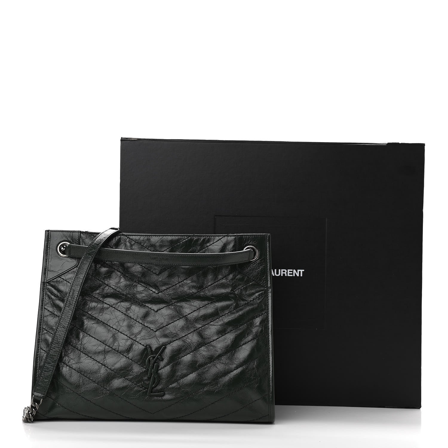 Saint Laurent Crinkled Calfskin Matelasse Monogram Medium Niki Shopper Tote New Vert 12 of 12