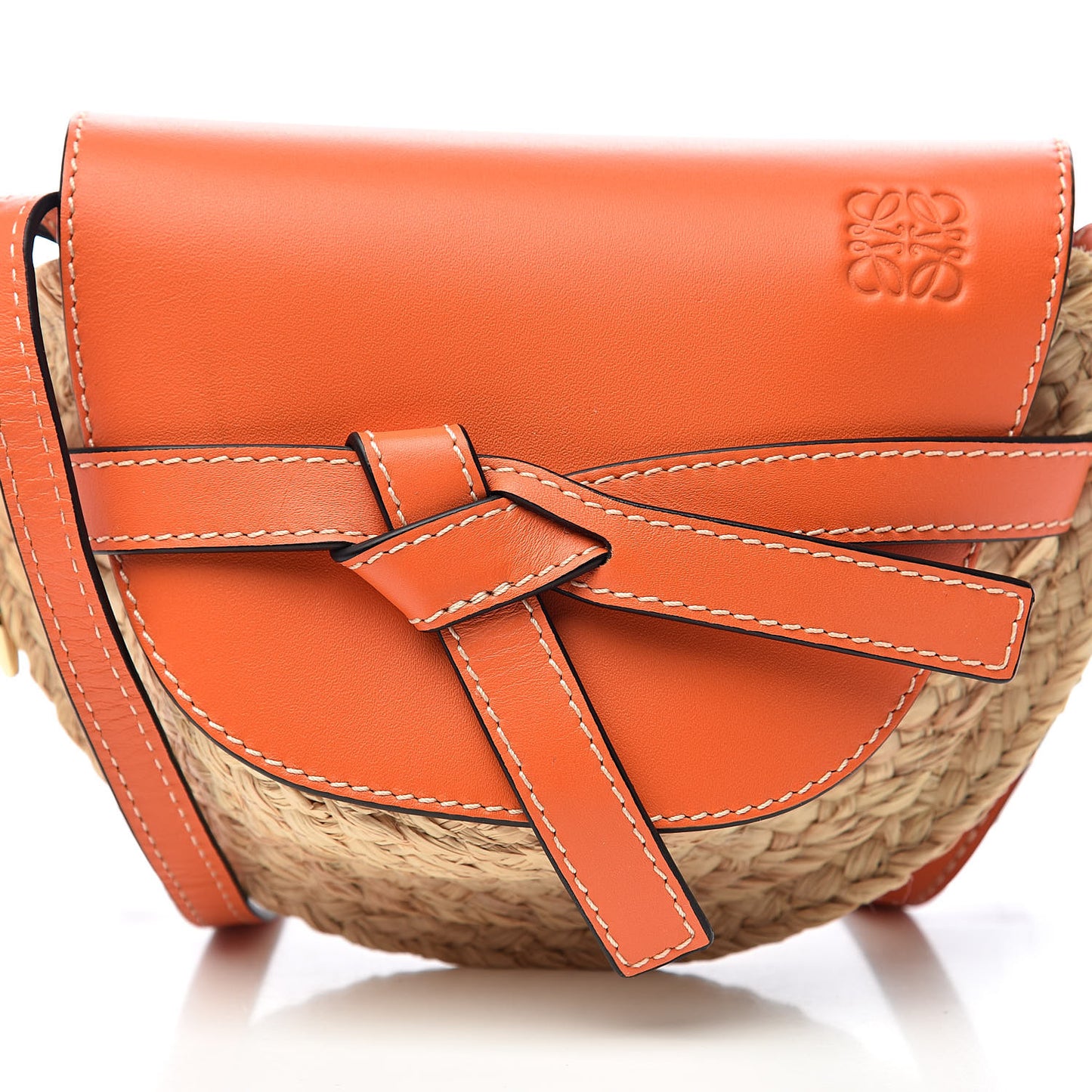 Calfskin Raffia Mini Gate Crossbody Bag Light Natural Orange