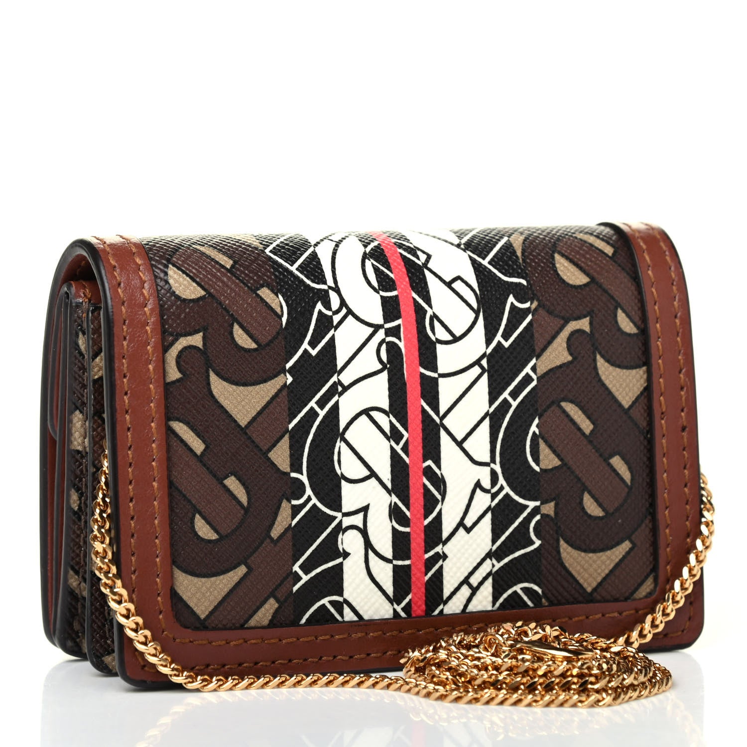 Burberry E-Canvas Monogram Stripe Jessie Chain Card Case Bridle Brown 2 of 4