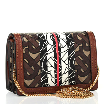 Burberry E-Canvas Monogram Stripe Jessie Chain Card Case Bridle Brown 2 of 4