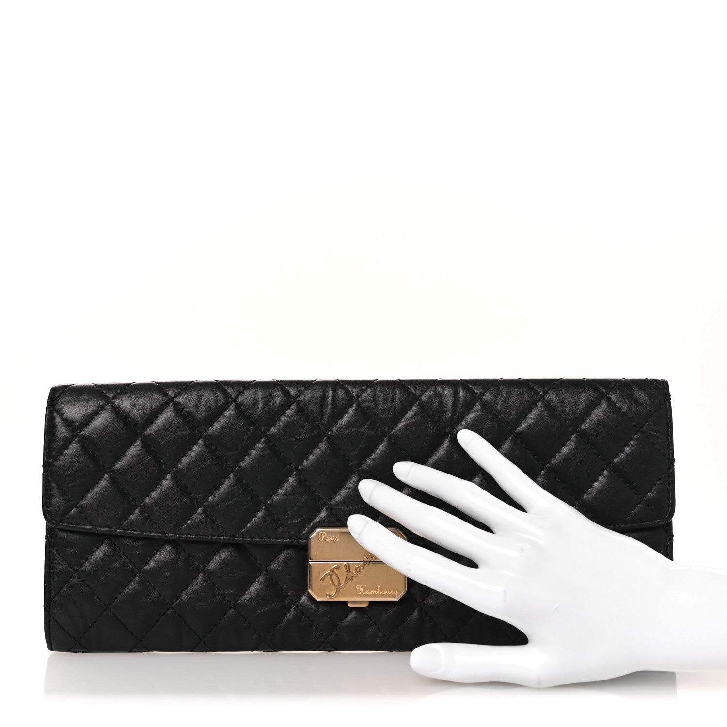 Chanel Metallic Aged Calfskin Quilted Paris Hamburg Clutch Black 2 of 9