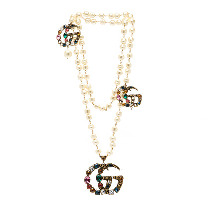 Gucci Crystal Pearl Double G Necklace Aged Gold Multicolor 3 of 6