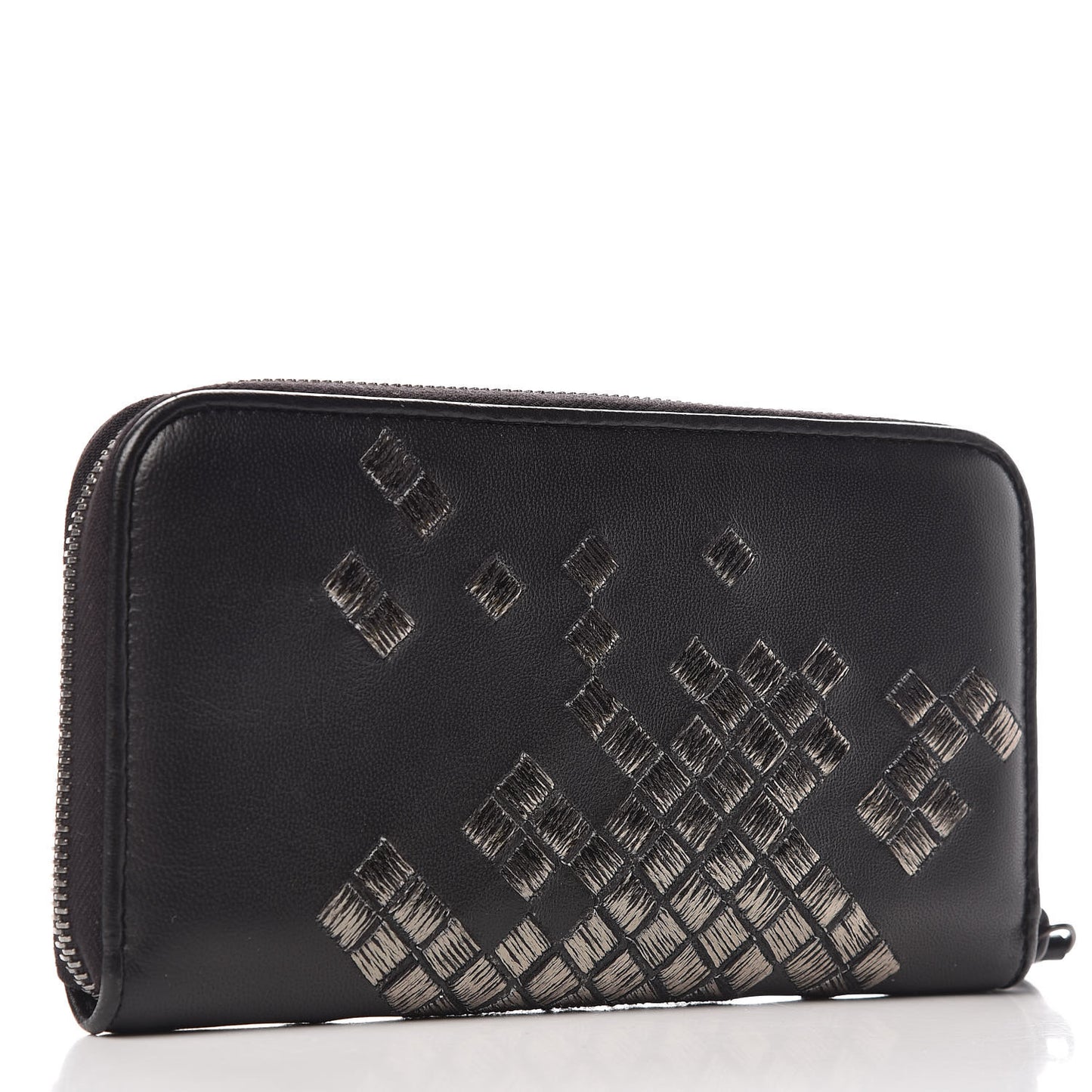 Nappa Ricamo Placcato Zip Around Wallet Black