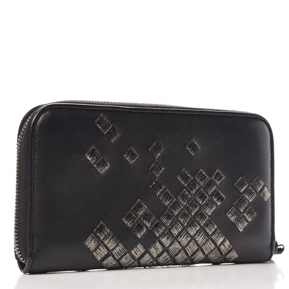Bottega Veneta Nappa Ricamo Placcato Zip Around Wallet Black 3 of 8