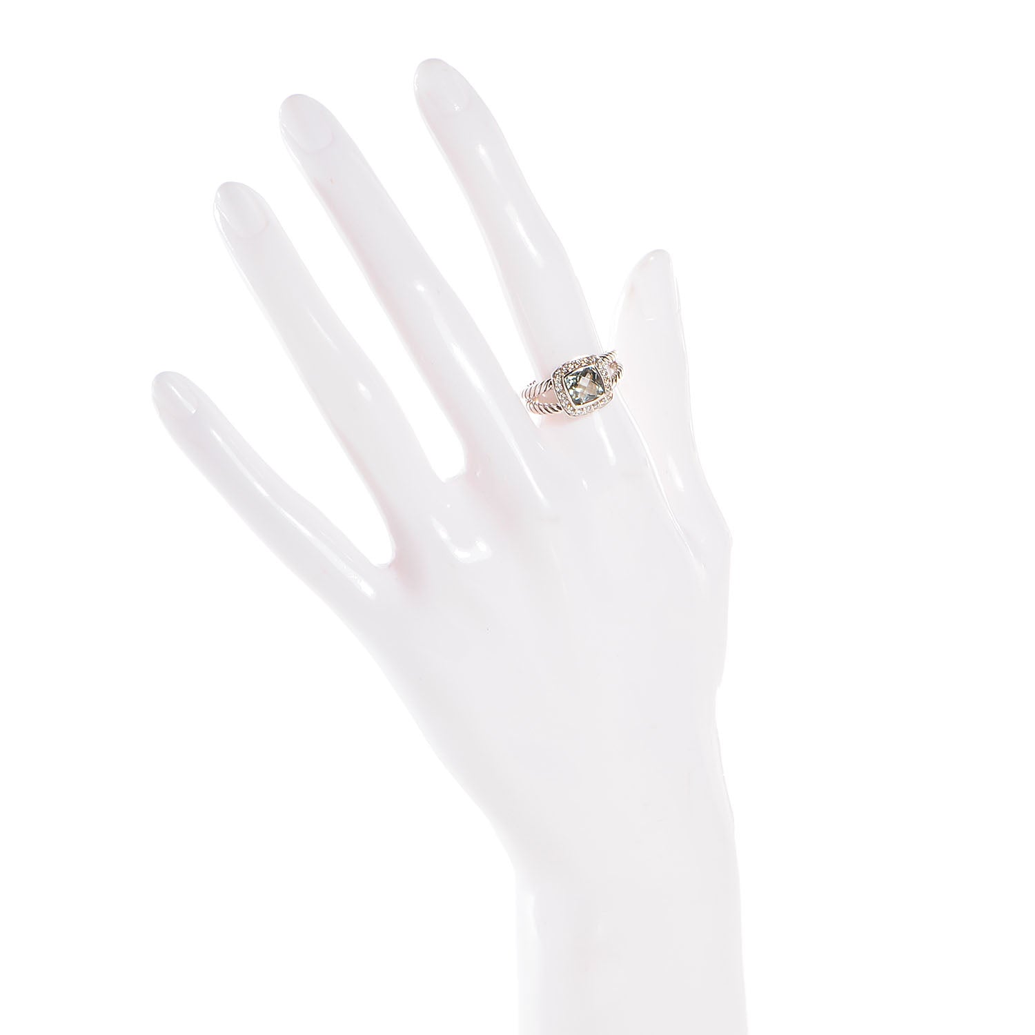 David Yurman Sterling Silver Diamond Prasiolite 7mm Petite Albion Ring 53 6.5 2 of 4