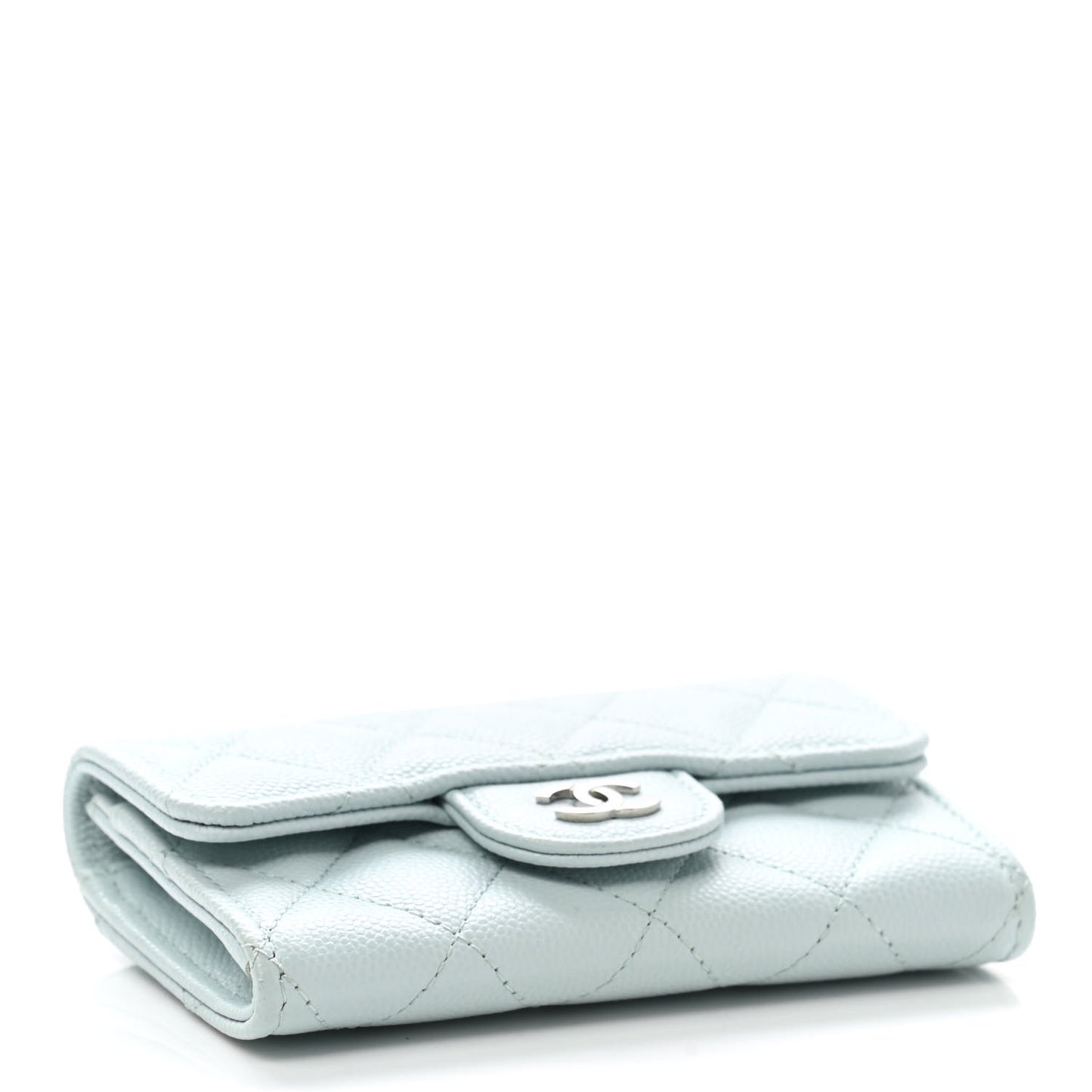 Caviar Quilted Flap Card Holder Wallet Light Blue