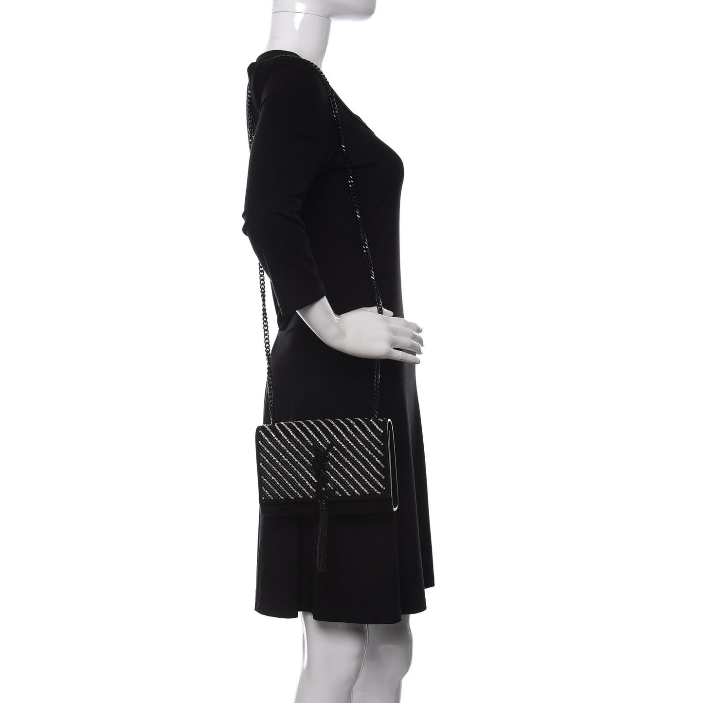Suede Crystal Small Classic Monogram Kate Satchel Black