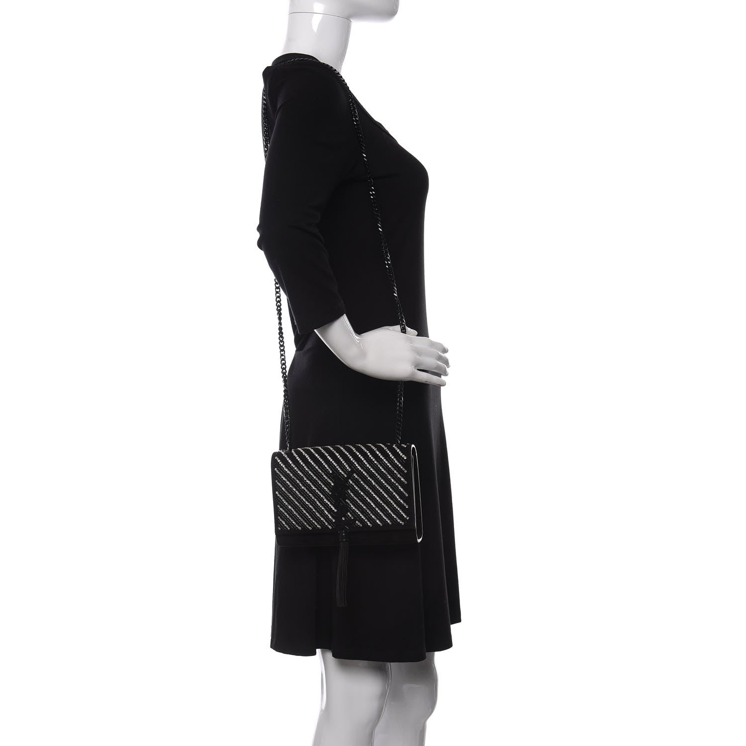 Saint Laurent Suede Crystal Small Classic Monogram Kate Satchel Black 2 of 11