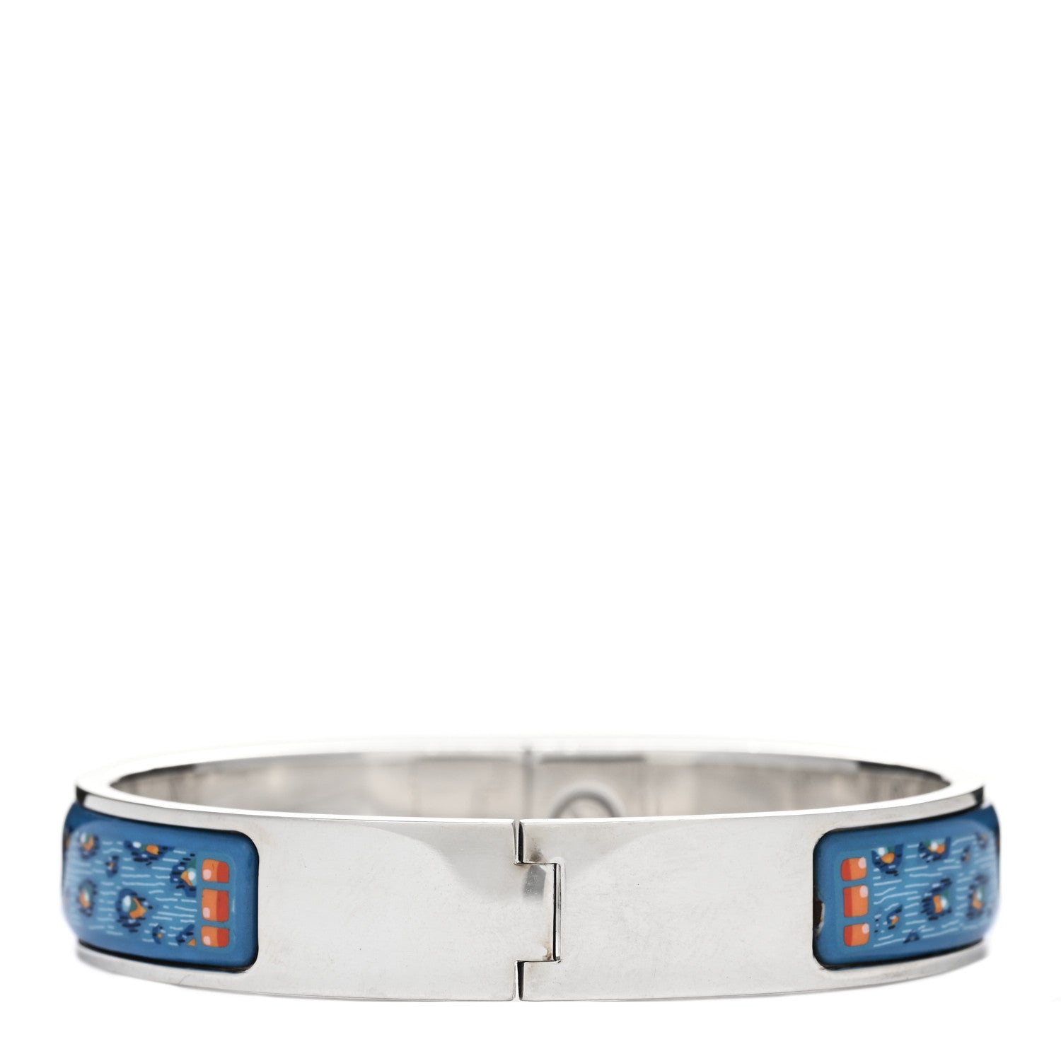 Hermes Sterling Silver Enamel Narrow Loquet Bracelet Blue 2 of 3