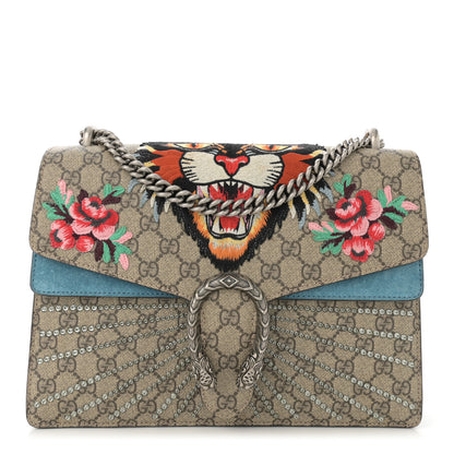 Gucci GG Supreme Monogram Angry Cat Embroidered Medium Dionysus Shoulder Bag Beige Ultramarine 1 of 15