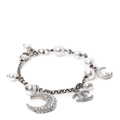 Chanel Pearl Crystal CC Moon Bracelet Silver 1 of 4