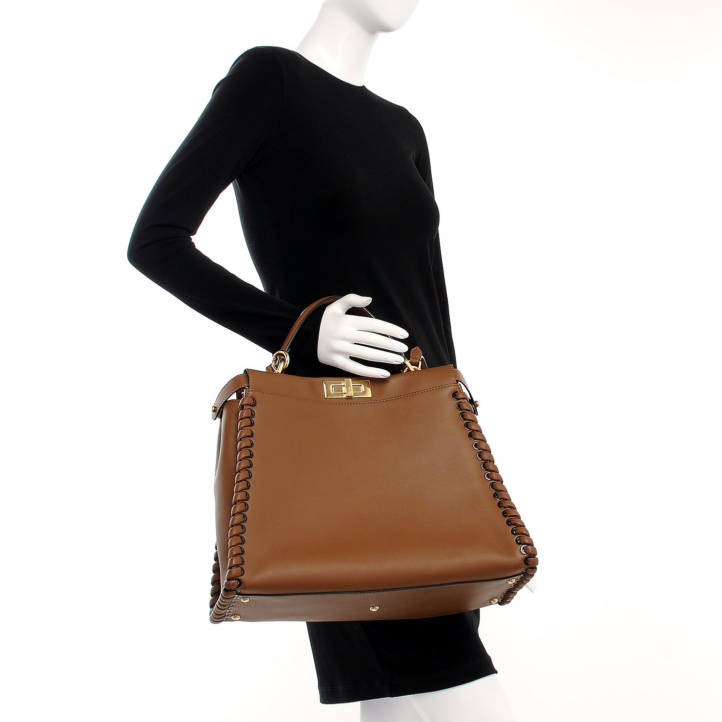 Calfskin Lace Up Large Peekaboo Iconic Satchel Cognac