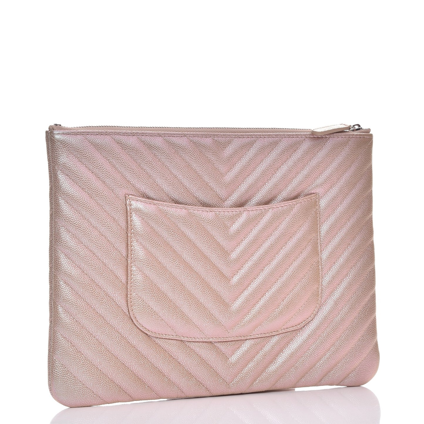 Iridescent Caviar Chevron Quilted Medium Cosmetic Case Light Gold