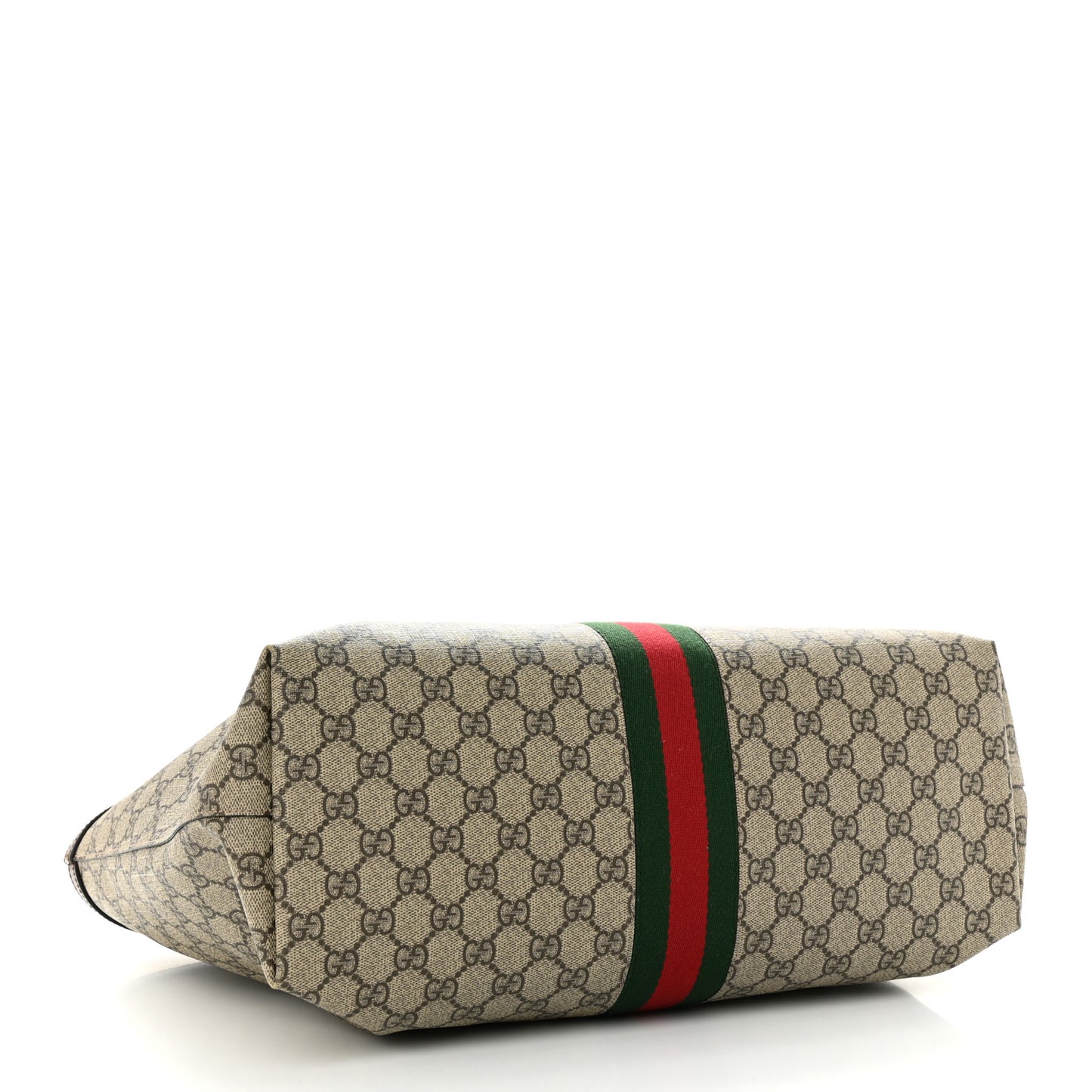 GG Supreme Monogram Textured Calfskin Web Medium Ophidia Shopping Tote Beige Ebony New Acero