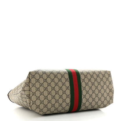 Gucci GG Supreme Monogram Textured Calfskin Web Medium Ophidia Shopping Tote Beige Ebony New Acero 4 of 10