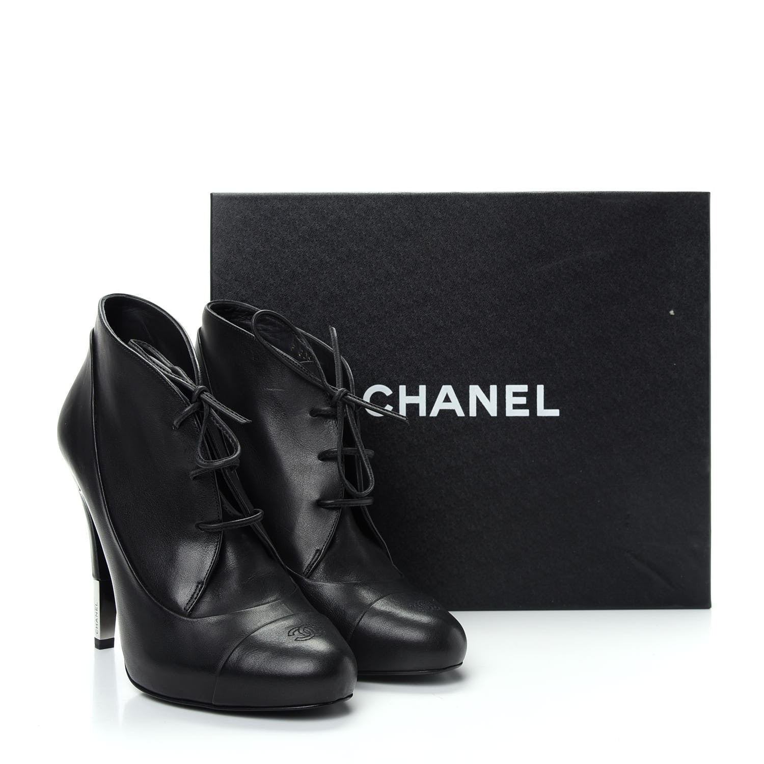 Chanel Calfskin Oxford Lace Up Ankle Booties 38 Black 11 of 11