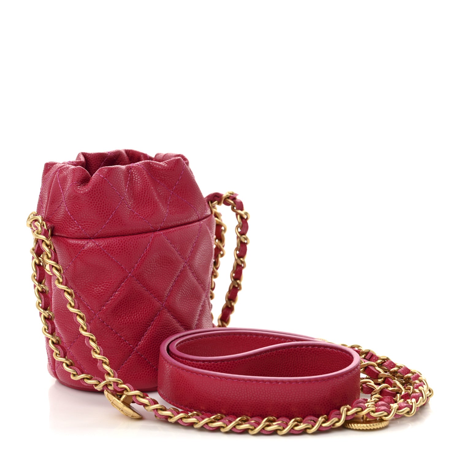 Chanel Caviar Quilted Twist Your Buttons Mini Bucket Bag Fuchsia 3 of 10