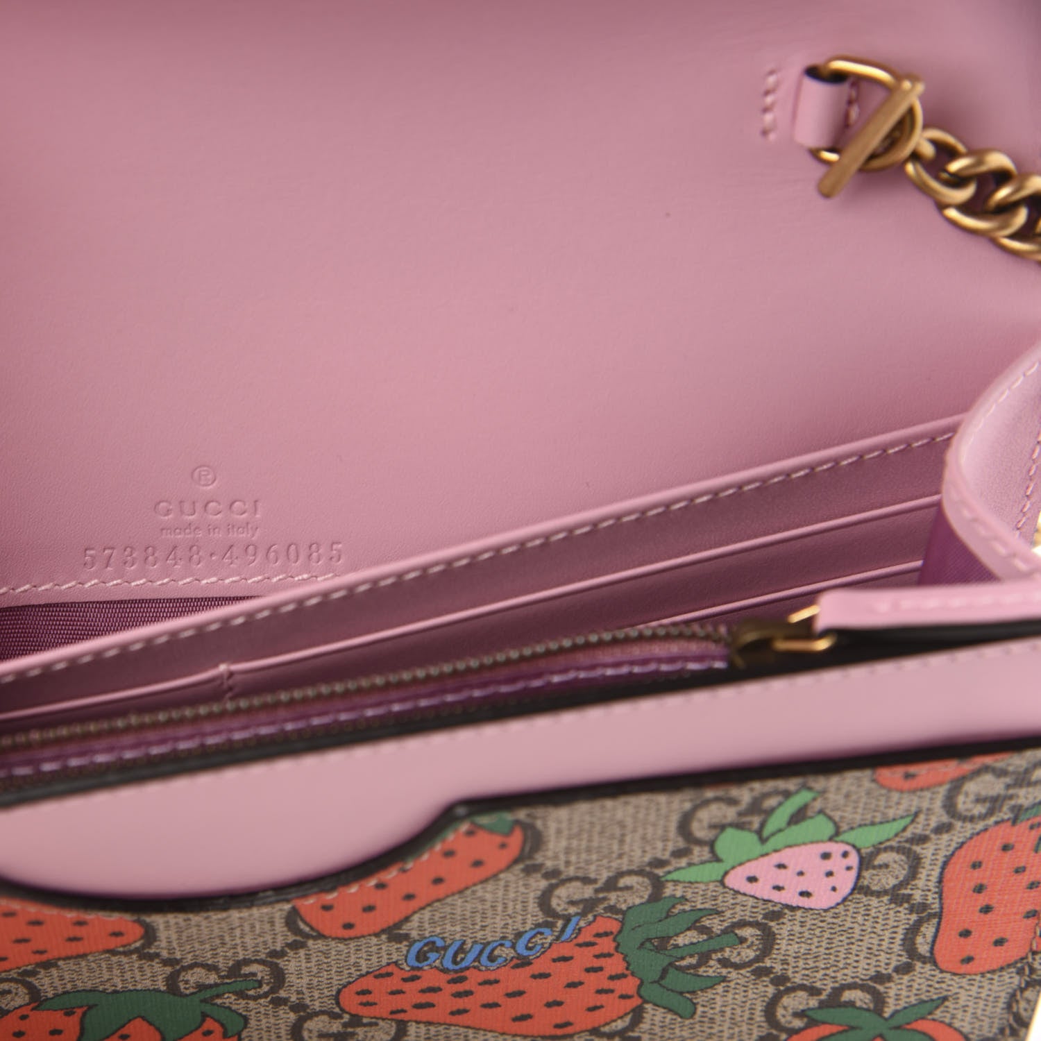 Gucci GG Supreme Monogram Strawberry Chain Wallet 6 of 12