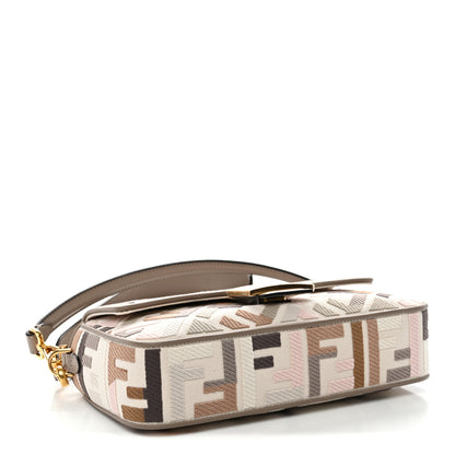 Fendi Canvas Vitello Seta FF Multicolor Embroidered Baguette Grezzo Multicolor Tortora 4 of 11