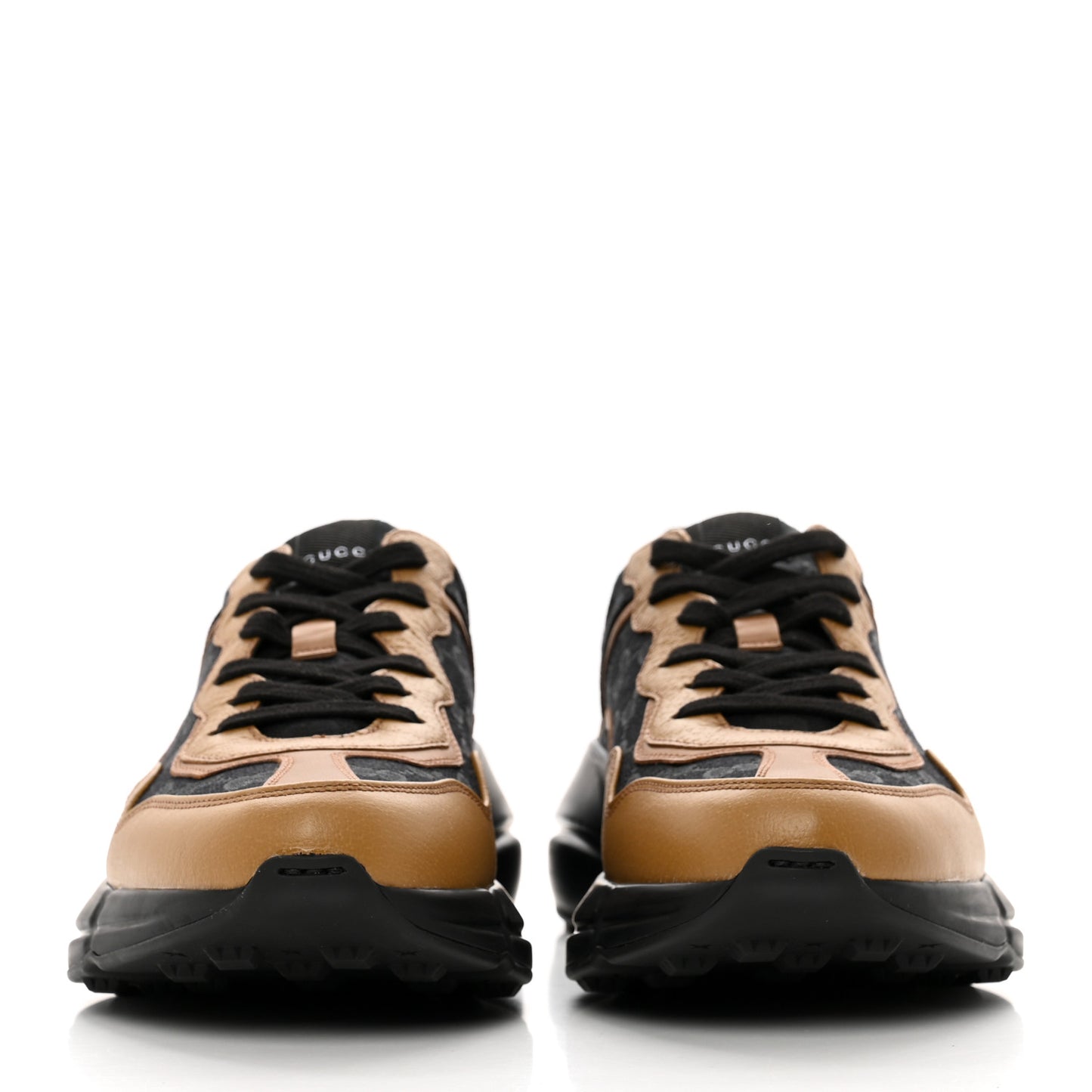 Monogram Textured Dollar Calfskin Mens Rhyton Sneakers 8 Black Khaki Beige