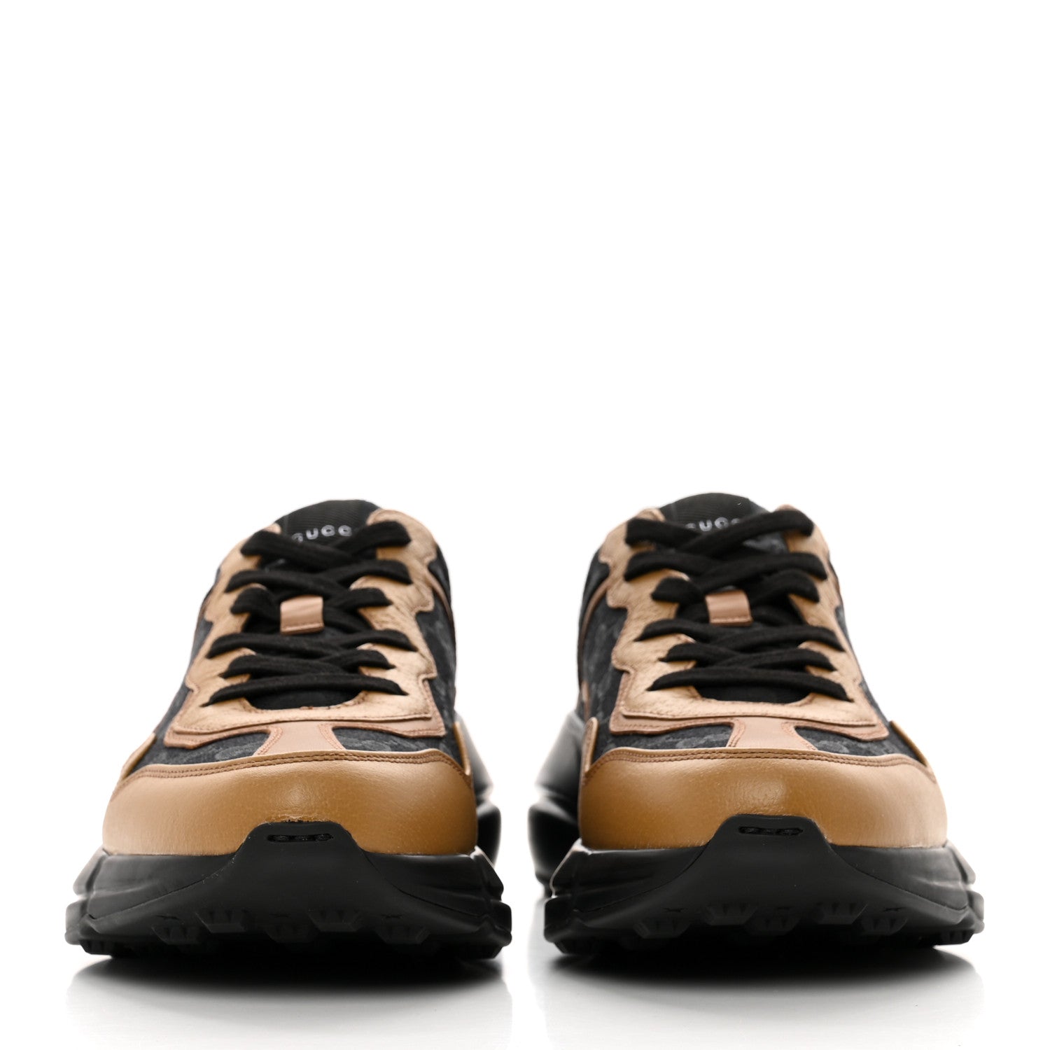 Gucci Monogram Textured Dollar Calfskin Mens Rhyton Sneakers 8 Black Khaki Beige 2 of 10
