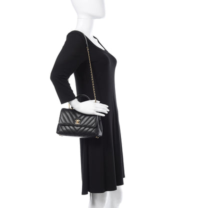 Chanel Caviar Chevron Quilted Mini Coco Handle Flap Black 2 of 12