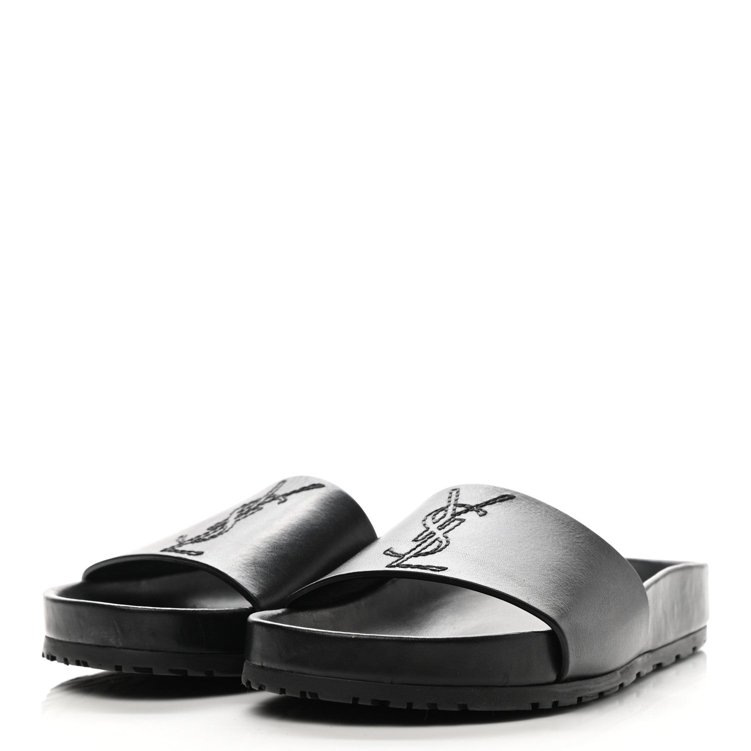 Saint Laurent Calfskin Monogram Jimmy Joan Slide Sandals 35 Black 3 of 9
