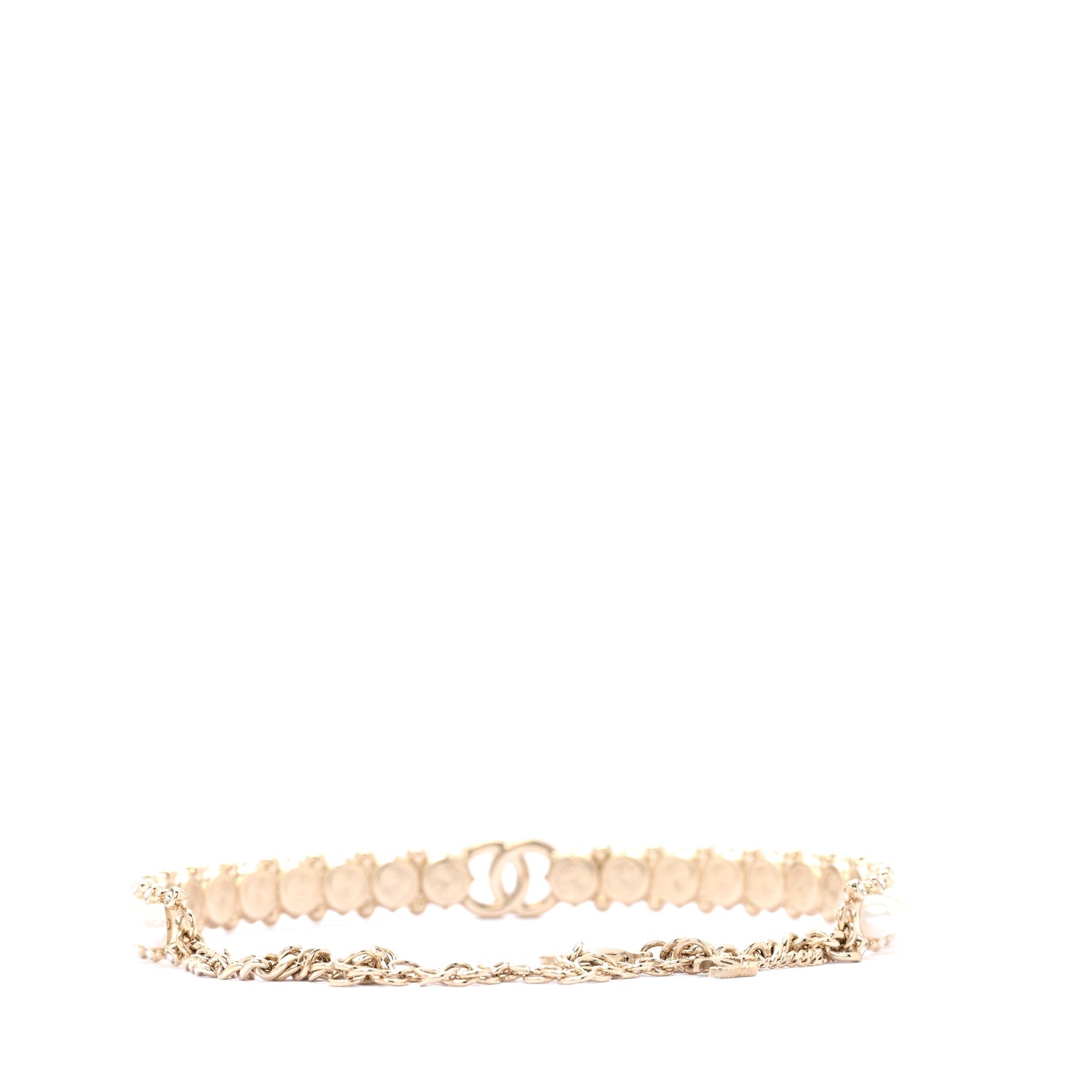 Chanel Strass Crystal Studded Pearl CC Choker Necklace Gold Pearly White 3 of 6