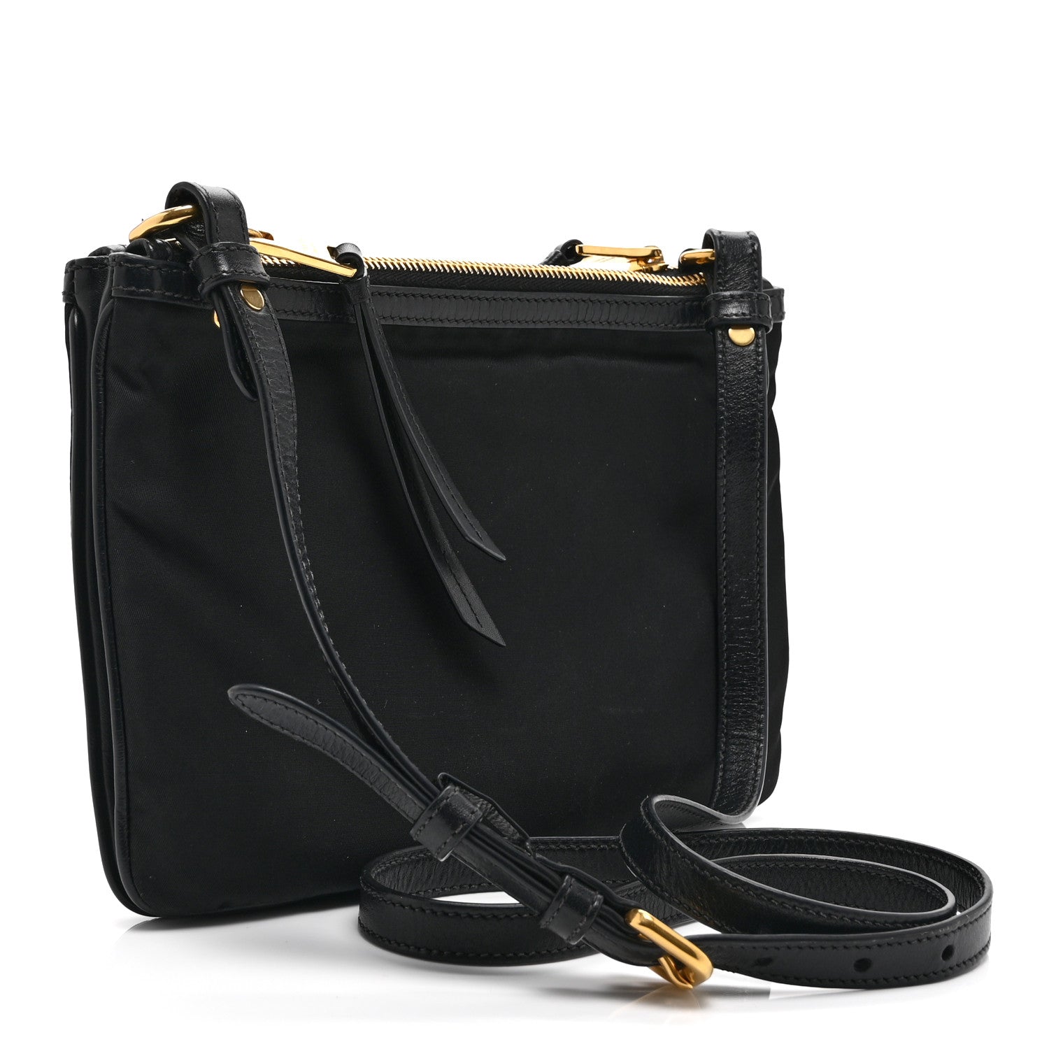 Prada Tessuto Nylon Soft Calf Double Zip Crossbody Bag Black 5 of 21