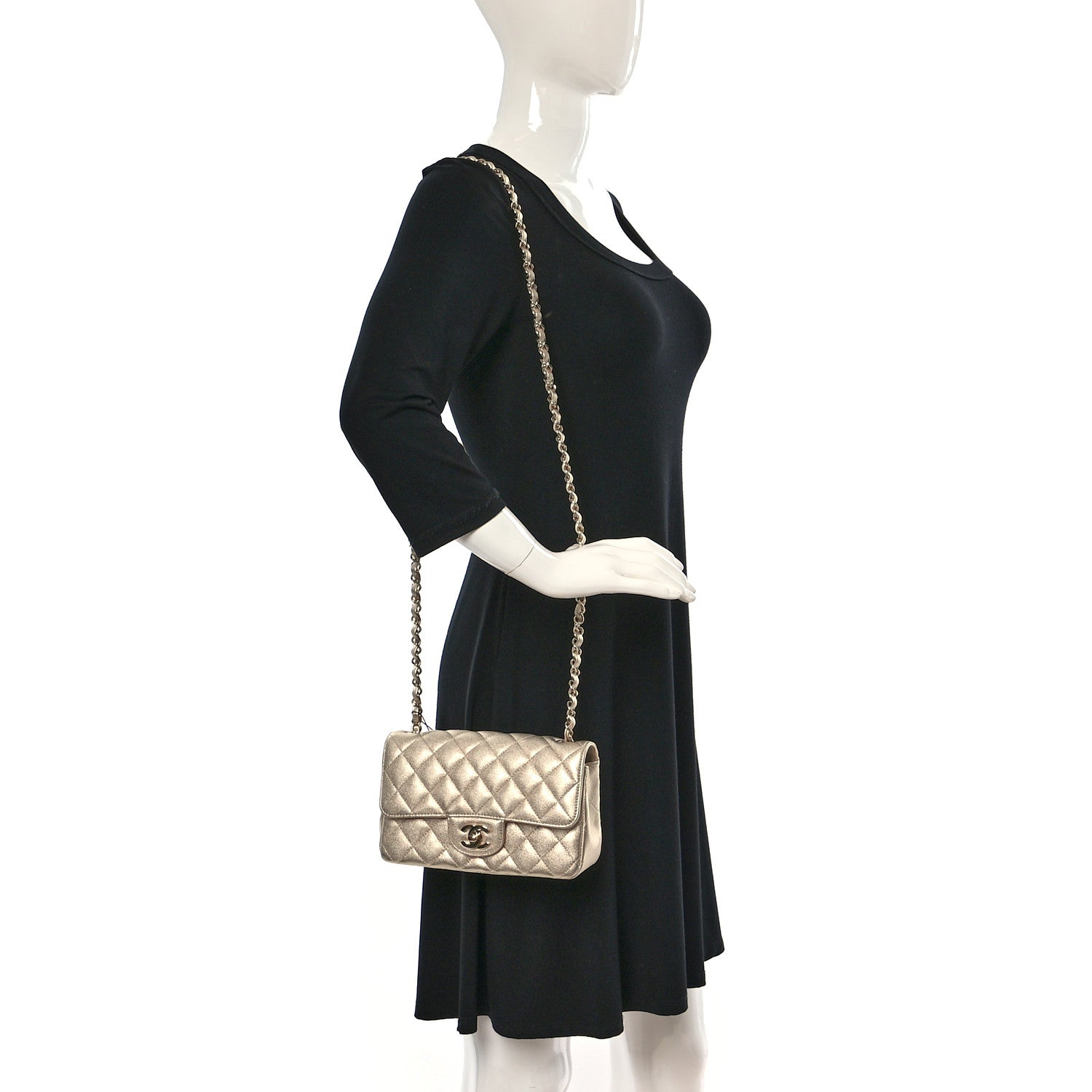 Chanel Metallic Lambskin Quilted Mini Rectangular Flap Gold 2 of 9