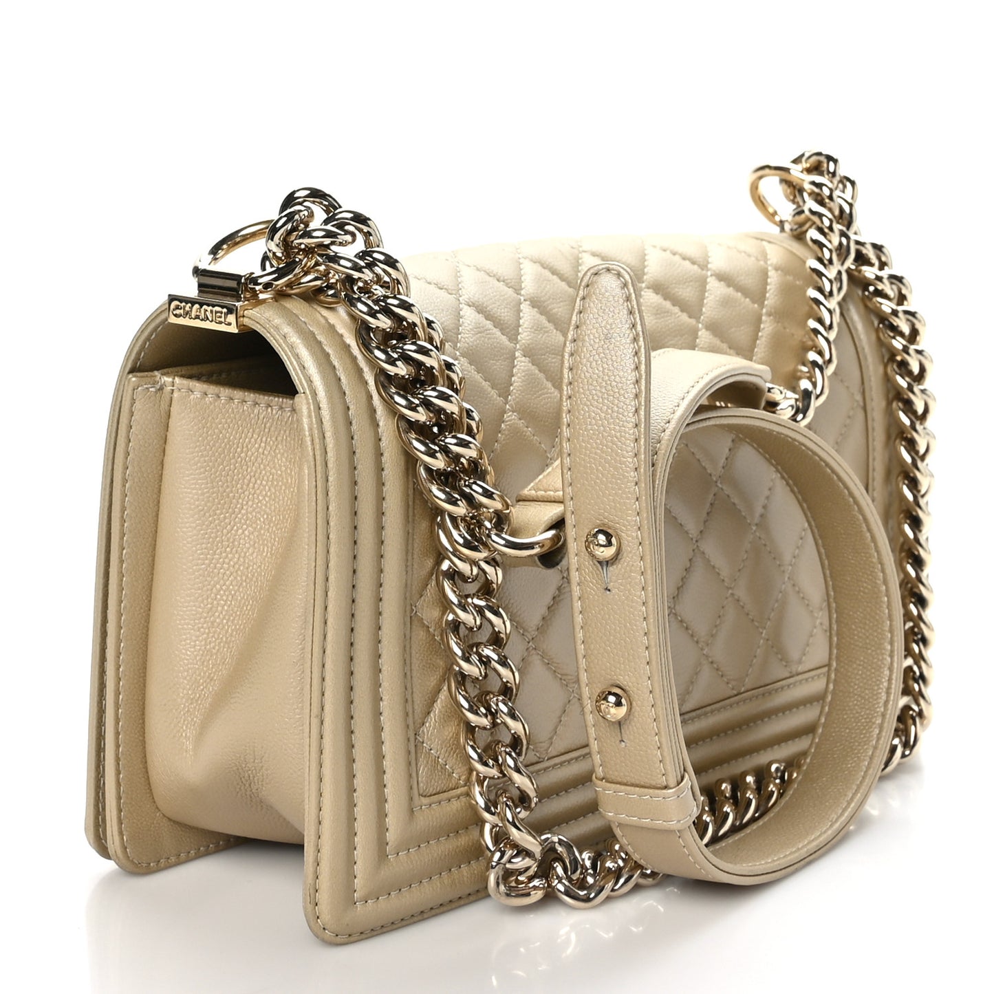 Metallic Caviar Quilted Medium Boy Flap Light Gold