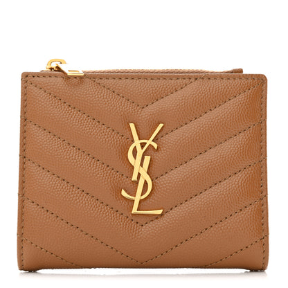 Saint Laurent Grain De Poudre Matelasse Chevron Monogram Zipped Card Case Natural Dark 1 of 7