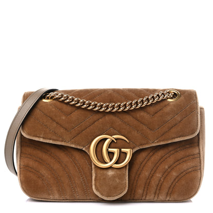 Gucci Velvet Matelasse Small GG Marmont Shoulder Bag Taupe 1 of 15