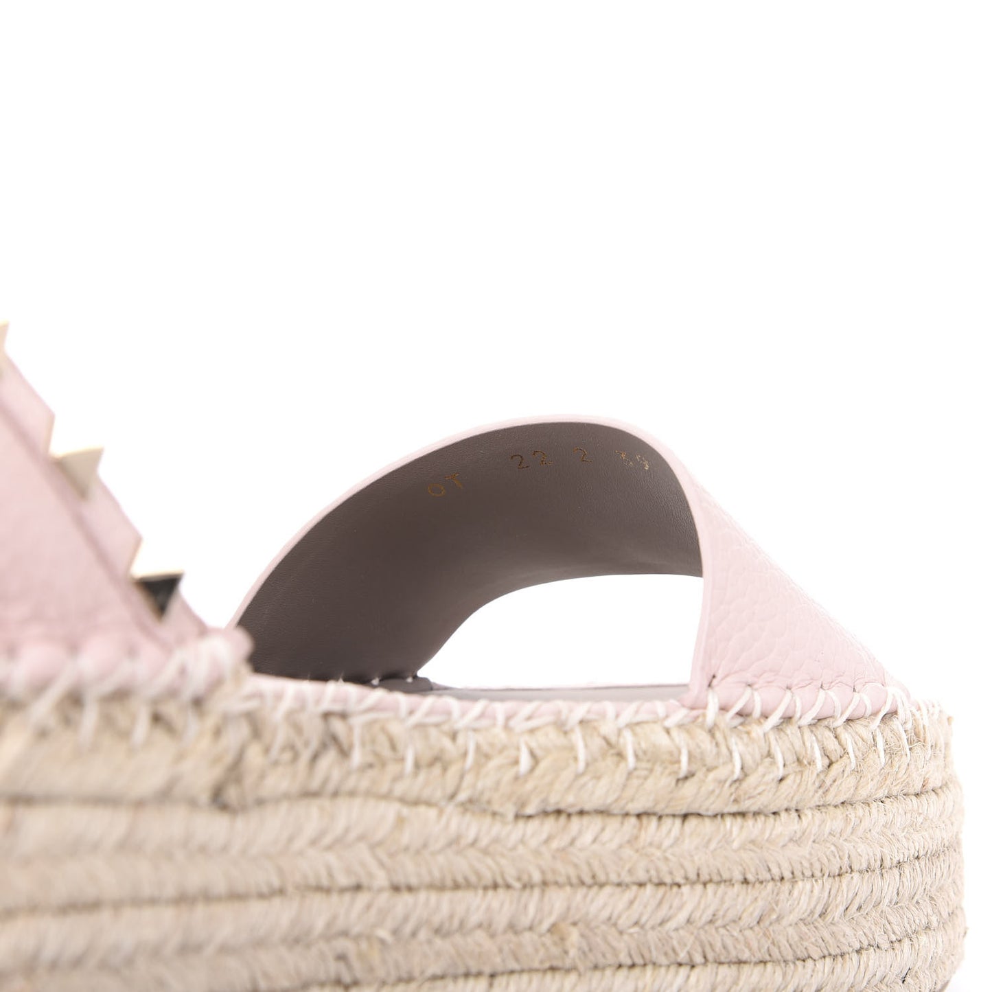 Grained Calfskin Rockstud Ankle Wrap Espadrille Flatform Sandals 39 Rose Quartz