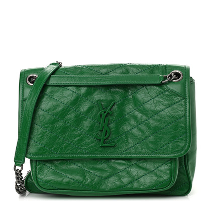 Saint Laurent Crinkled Calfskin Matelasse Monogram Medium Niki Chain Satchel New Vert Praire 1 of 10