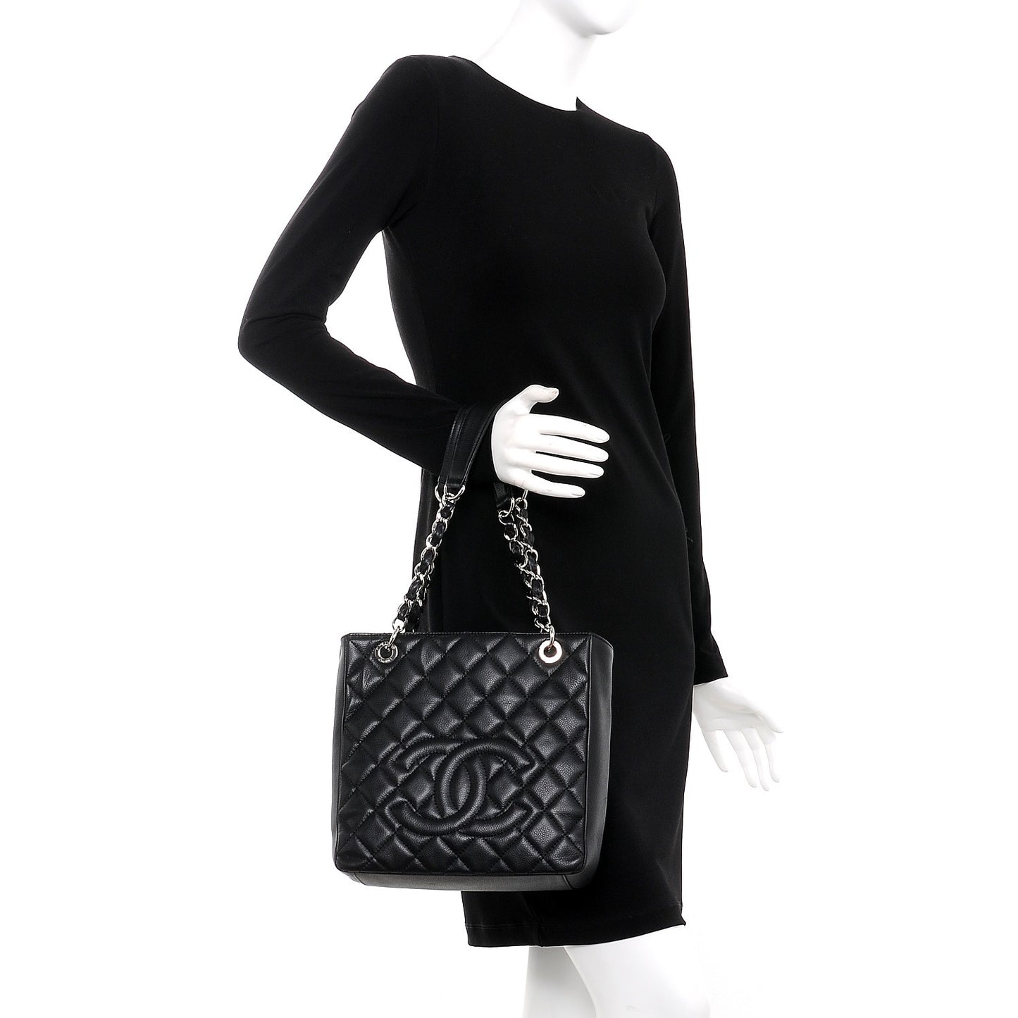 Caviar Quilted Petit Shopping Tote PST Black