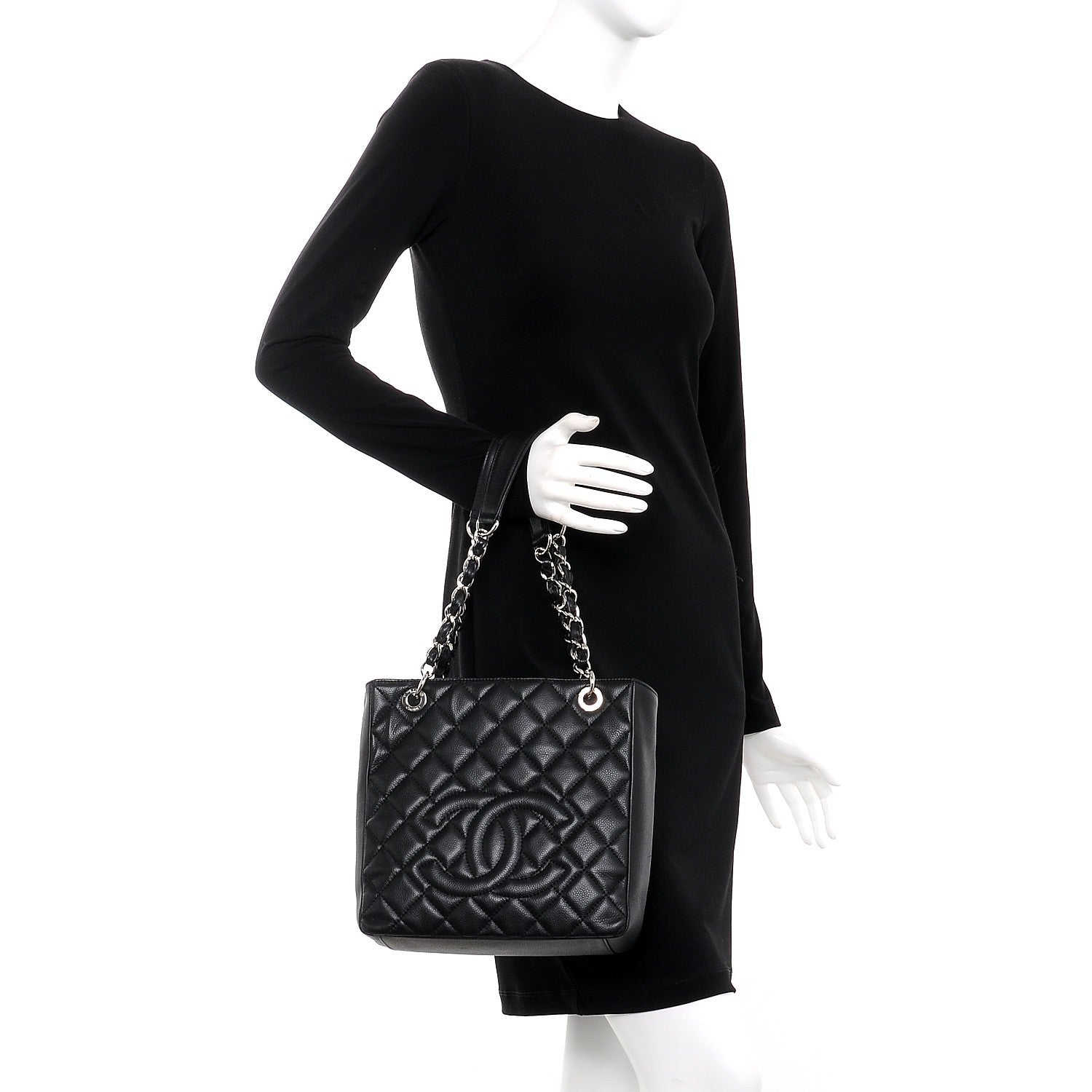 Chanel Caviar Quilted Petit Shopping Tote PST Black 2 of 8