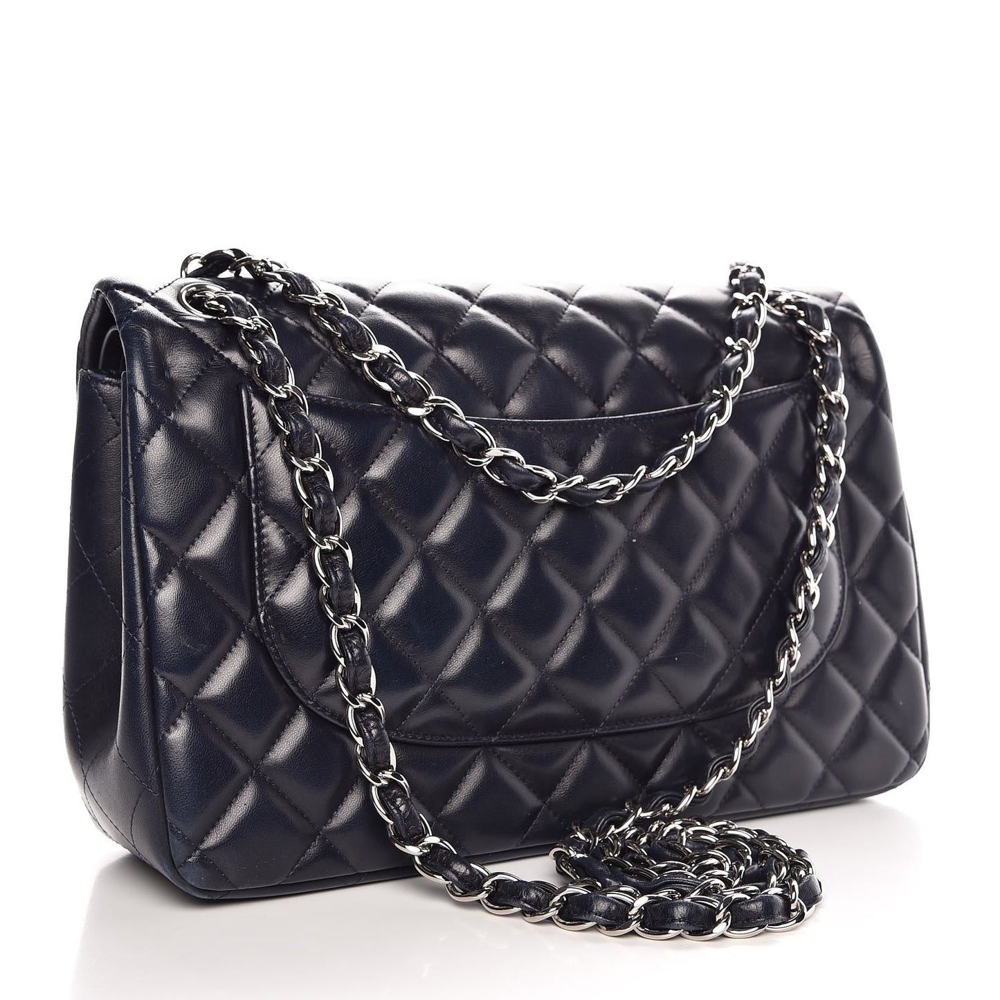 Lambskin Quilted Jumbo Double Flap Navy