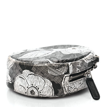 Chanel Calfskin Floral Print Round Clutch With Chain Black White 7 of 7