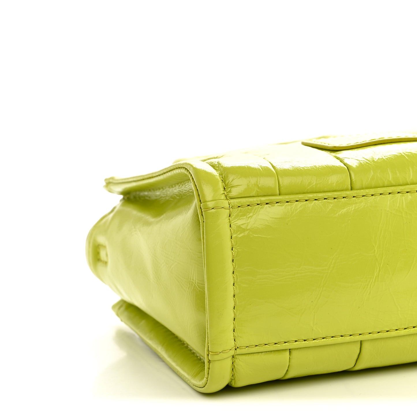 Shiny Crinkled Calfskin Mini The Tote Bag Acid Lime